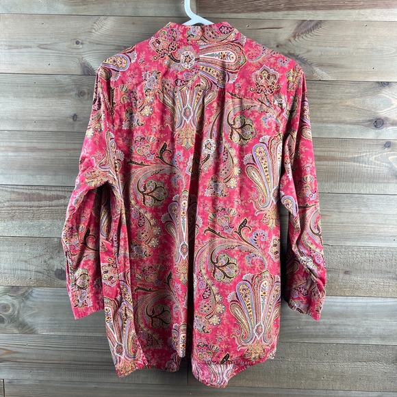 Chaps Womens Shirt 3/4 Sleeve Button Up Paisley Floral Boho Classic Cotton 1X - Picture 6 of 7